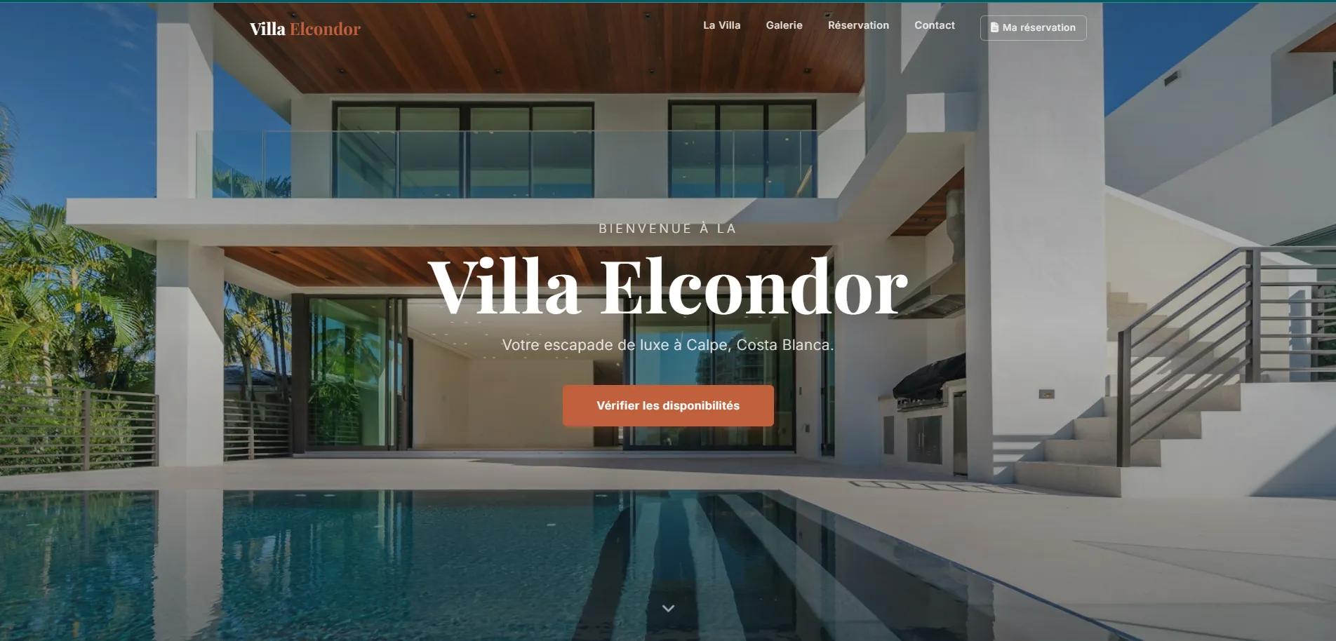 Page d'accueil du site Villa Elcondor, location de villa à Calpe